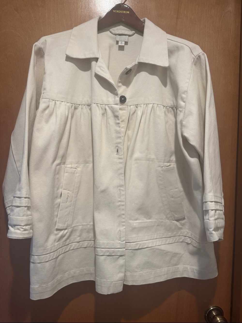 Maeve Cream Button-Front Canvas Swing Jacket